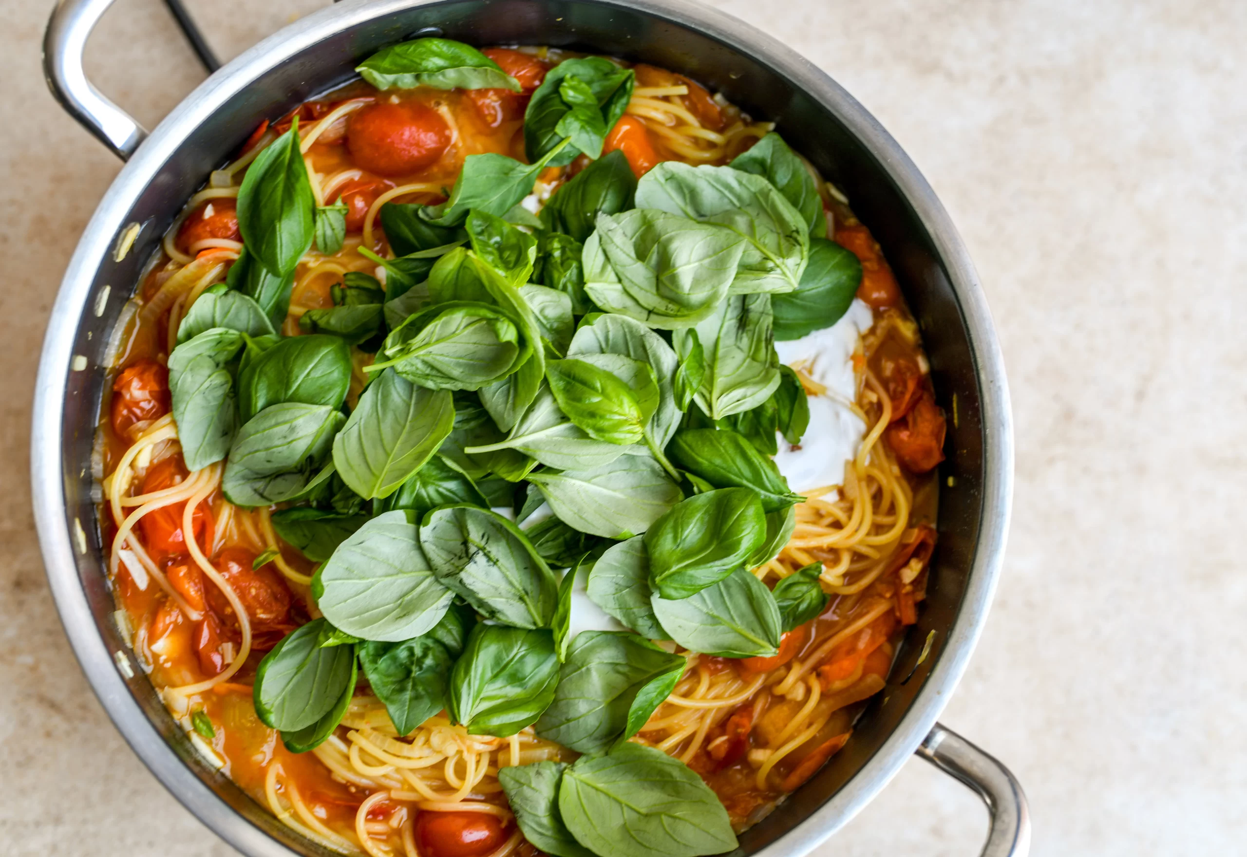 spinach added to pot