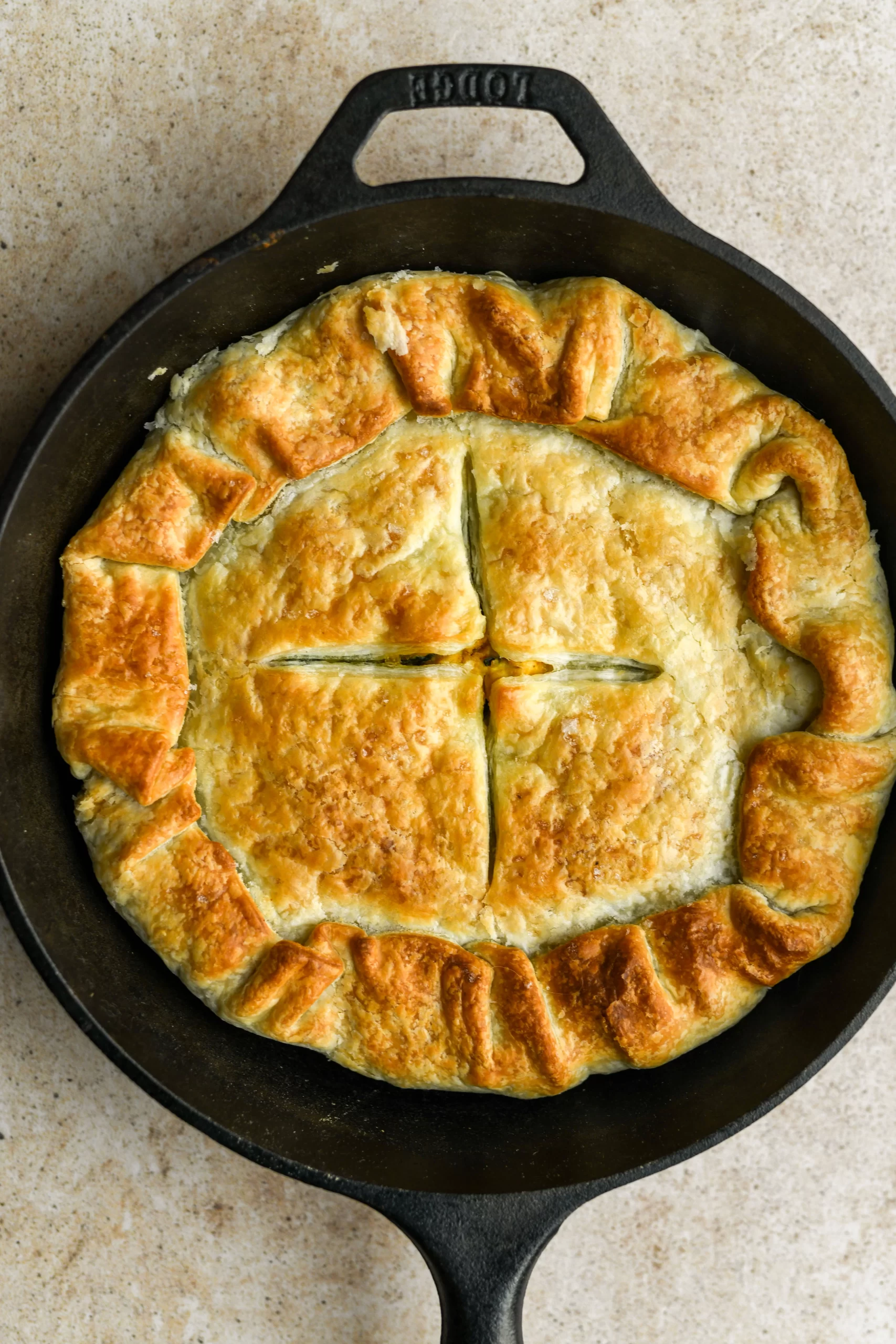 baked spinach pie close up